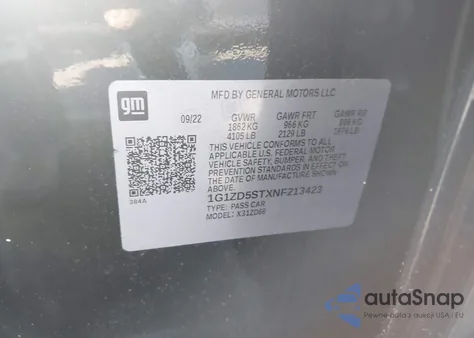 2022 Chevrolet Malibu Fwd Lt from USA, damaged, VIN 1G1ZD5STXNF213423